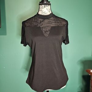 SHEIN Black Sheer Textured Short Sleeve Top